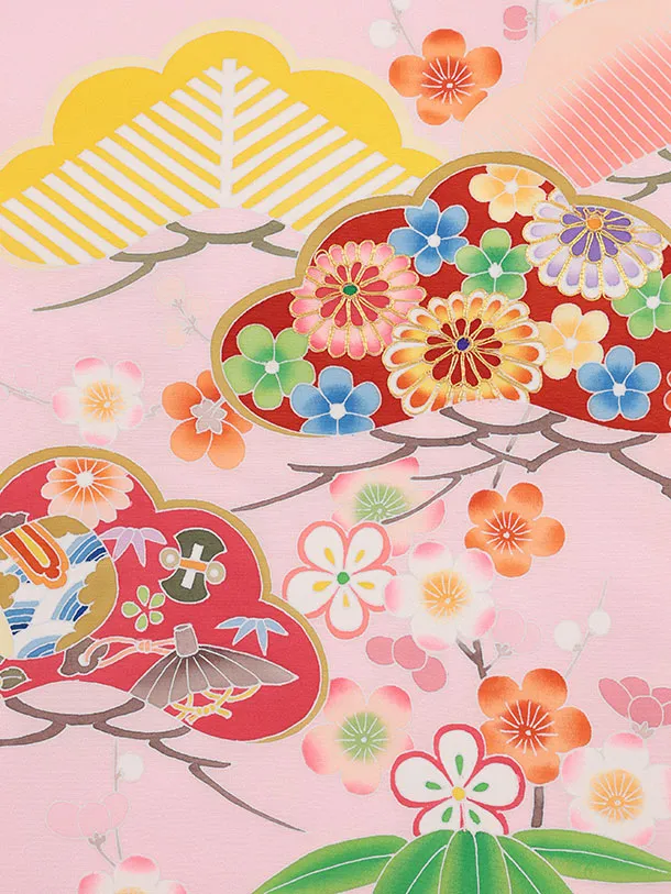 女児産着 お宮参りレンタル2927【正絹】伝産京友禅 ピンク松竹梅