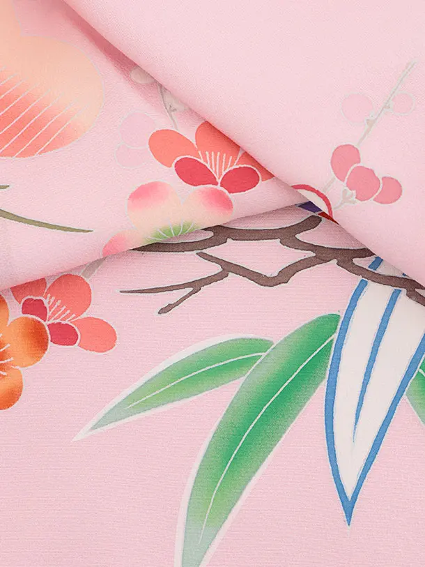 女児産着 お宮参りレンタル2927【正絹】伝産京友禅 ピンク松竹梅