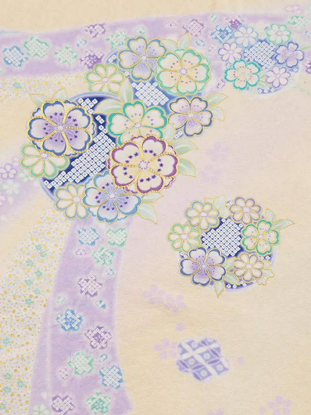 女児産着 お宮参りレンタル2958【高級正絹】滝泰おぼろ染クリーム 束ね熨斗に花