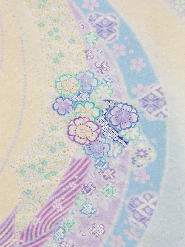 女児産着 お宮参りレンタル2958【高級正絹】滝泰おぼろ染クリーム 束ね熨斗に花