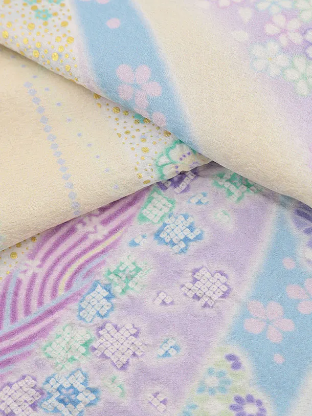 女児産着 お宮参りレンタル2958【高級正絹】滝泰おぼろ染クリーム 束ね熨斗に花