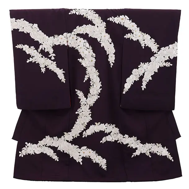 女児産着 お宮参りレンタル2960【高級正絹】紫 刺繍 桜