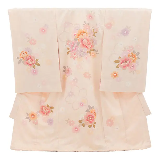 女児産着 お宮参りレンタル2962【正絹】 ベージュ 花づくし