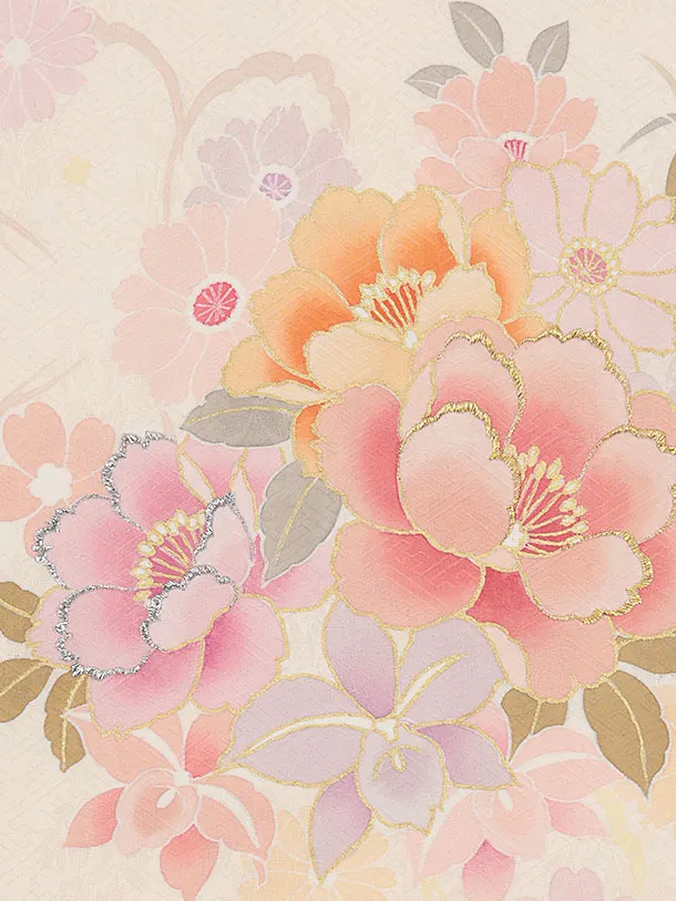 女児産着 お宮参りレンタル2962【正絹】 ベージュ 花づくし