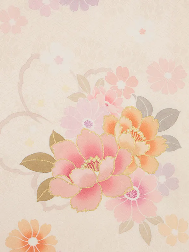 女児産着 お宮参りレンタル2962【正絹】 ベージュ 花づくし