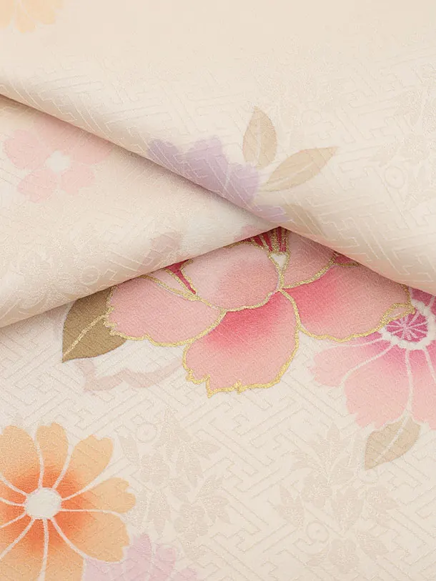 女児産着 お宮参りレンタル2962【正絹】 ベージュ 花づくし