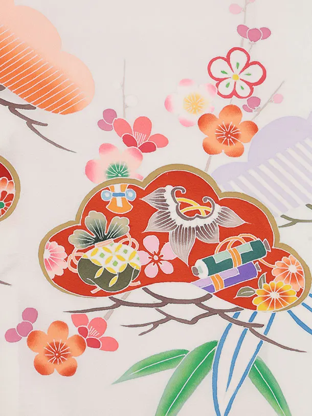 女児産着 お宮参りレンタル2964【正絹】 白地 松竹梅