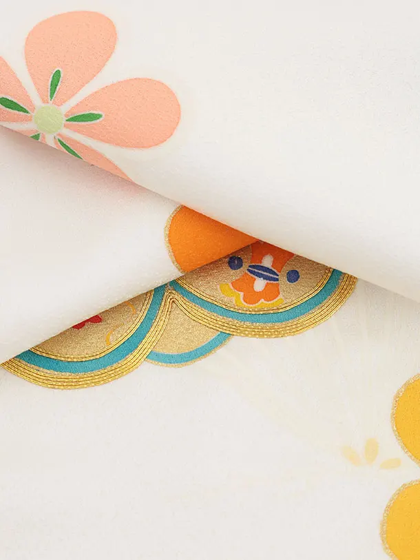 女児産着 お宮参りレンタル2966【高級正絹】伝産京友禅  白地 ねじり梅に松