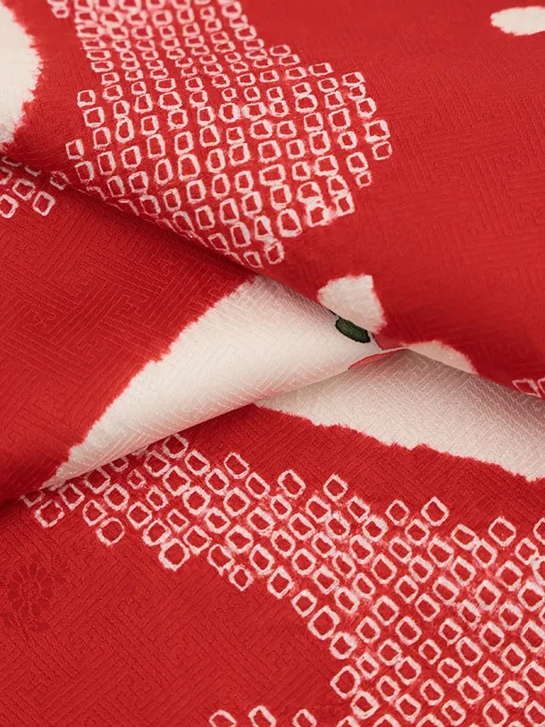 女児産着 お宮参りレンタル2968【正絹】赤地 鈴に牡丹 菊