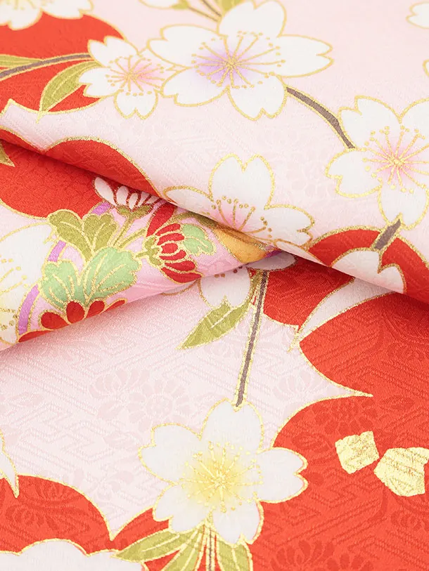 女児産着 お宮参りレンタル2970【正絹】 ピンク地 雲取り雪輪に花