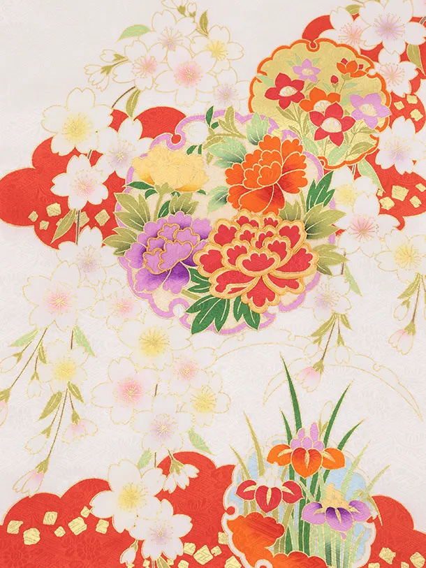 女児産着 お宮参りレンタル2972【正絹】 白地裾水色 雲取り雪輪に花