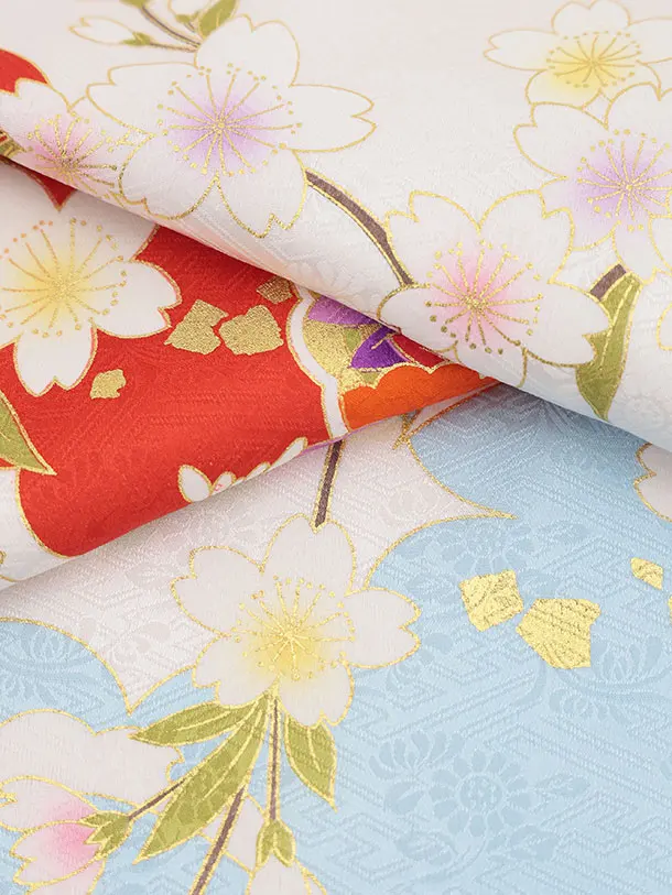 女児産着 お宮参りレンタル2972【正絹】 白地裾水色 雲取り雪輪に花