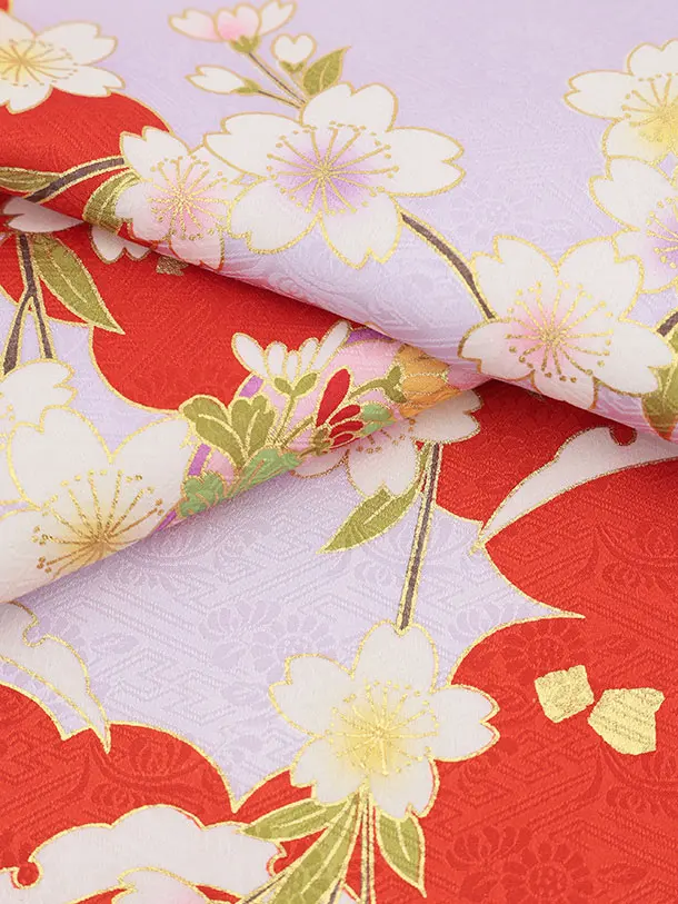 女児産着 お宮参りレンタル2974【正絹】 紫地裾赤 雲取り雪輪に花