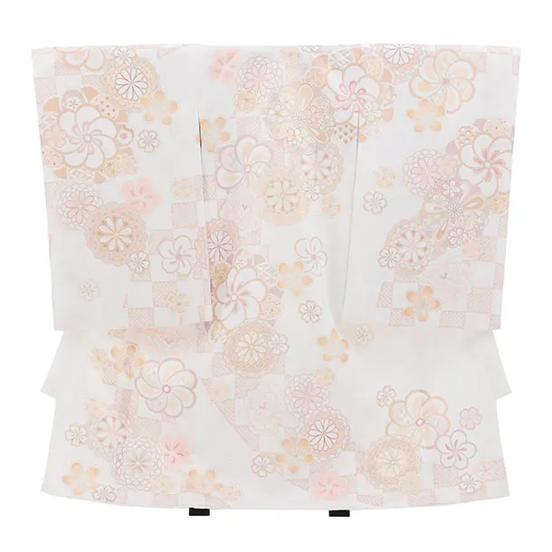 女児産着 お宮参りレンタル2977 白地 オレンジ梅 菊牡丹