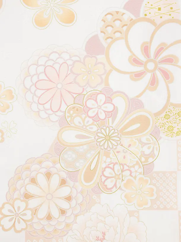 女児産着 お宮参りレンタル2977 白地 オレンジ梅 菊牡丹