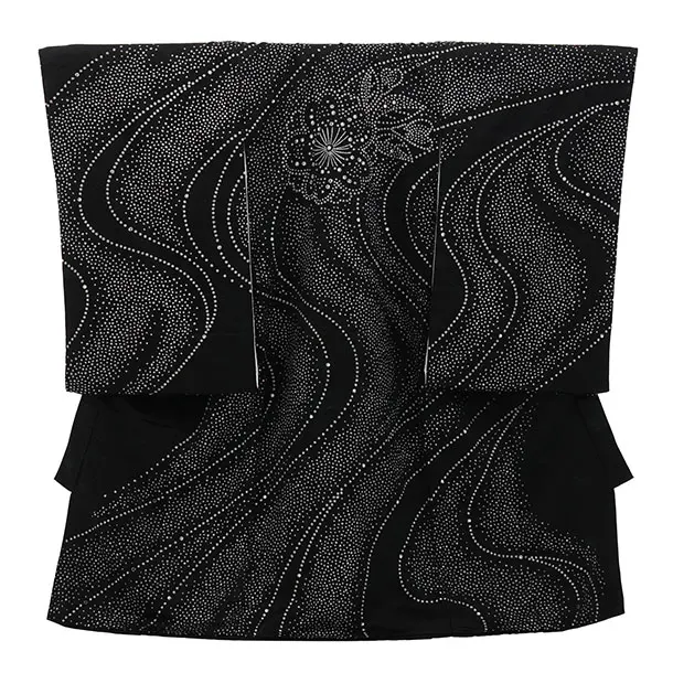 女児産着 お宮参りレンタル2983【正絹】伝産京友禅  黒地ラインストーン