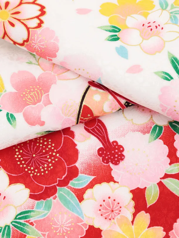 女児産着 お宮参りレンタル2988【正絹】 白地裾赤 鞠に花づくし