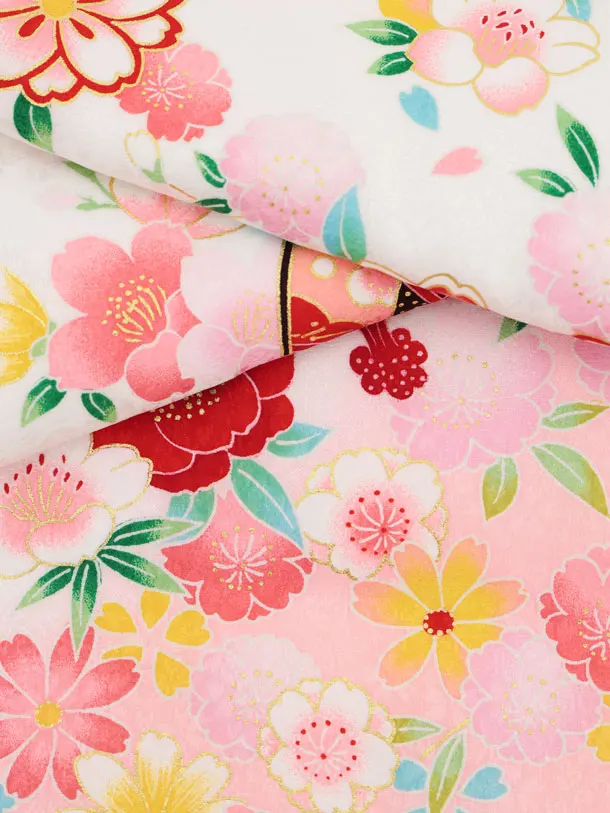 女児産着 お宮参りレンタル2989【正絹】 白地裾ピンク 鞠に花づくし