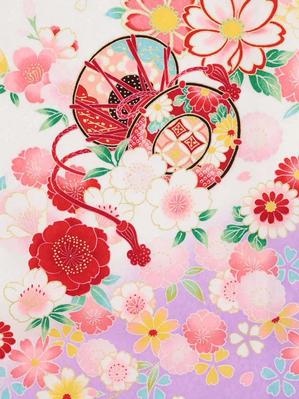 女児産着 お宮参りレンタル2990【正絹】 白地裾紫 鞠に花づくし