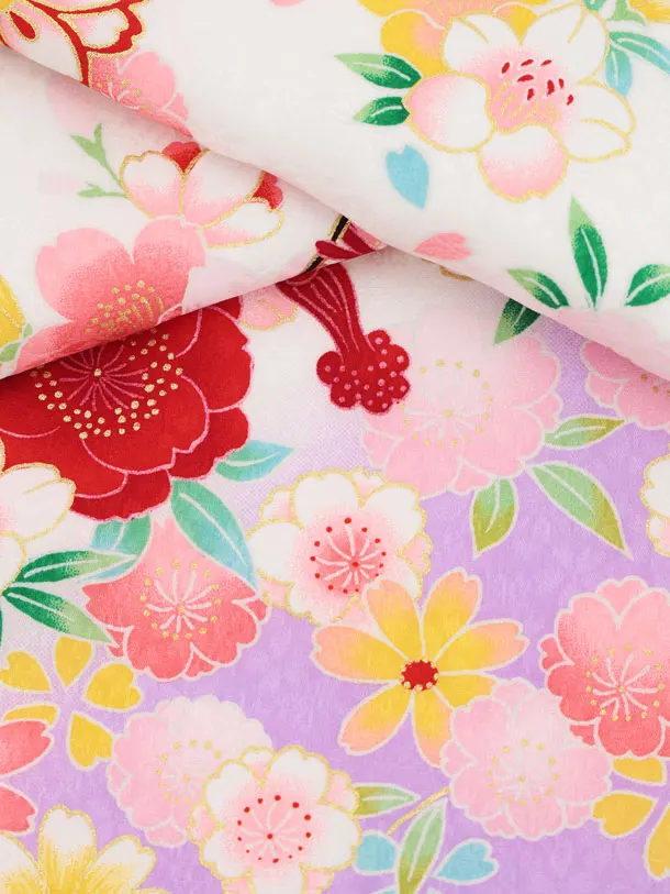 女児産着 お宮参りレンタル2990【正絹】 白地裾紫 鞠に花づくし