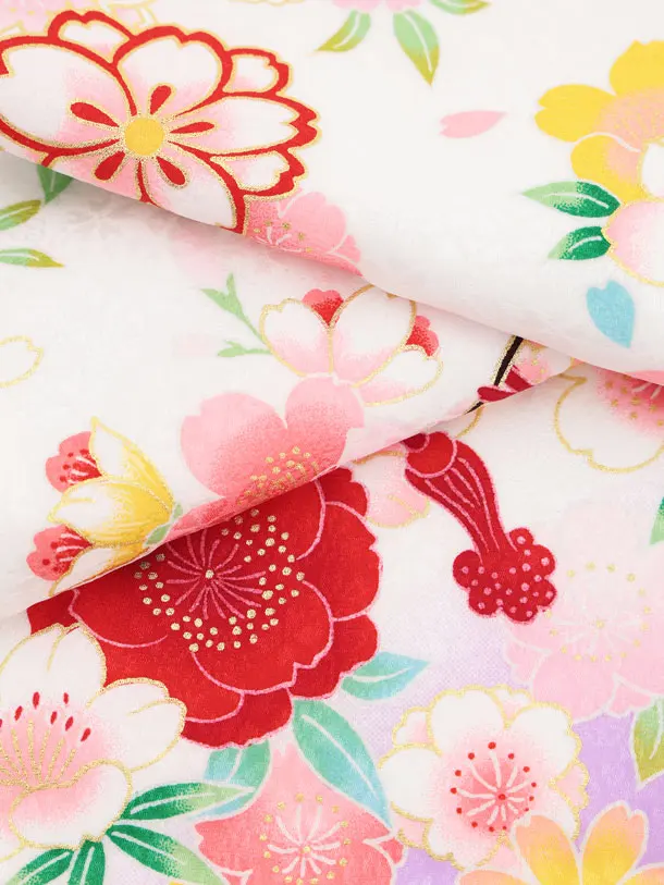 女児産着 お宮参りレンタル2990【正絹】 白地裾紫 鞠に花づくし