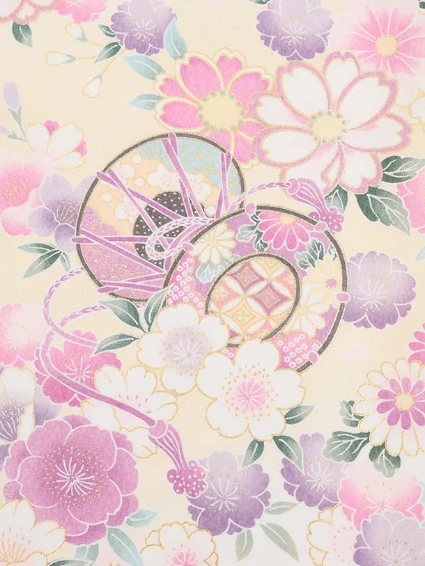 女児産着 お宮参りレンタル2997 白地 花車に桜