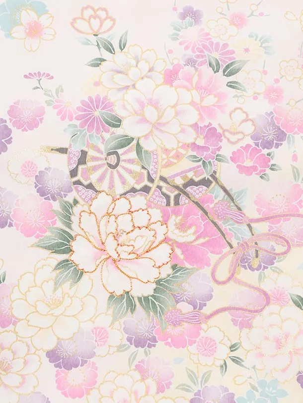 女児産着 お宮参りレンタル2998 薄ピンク 花車に桜