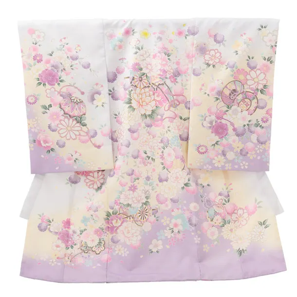 女児産着 お宮参りレンタル2999 薄パープル 花車に桜