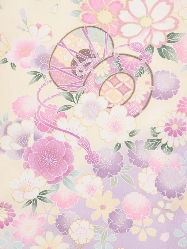 女児産着 お宮参りレンタル2999 薄パープル 花車に桜