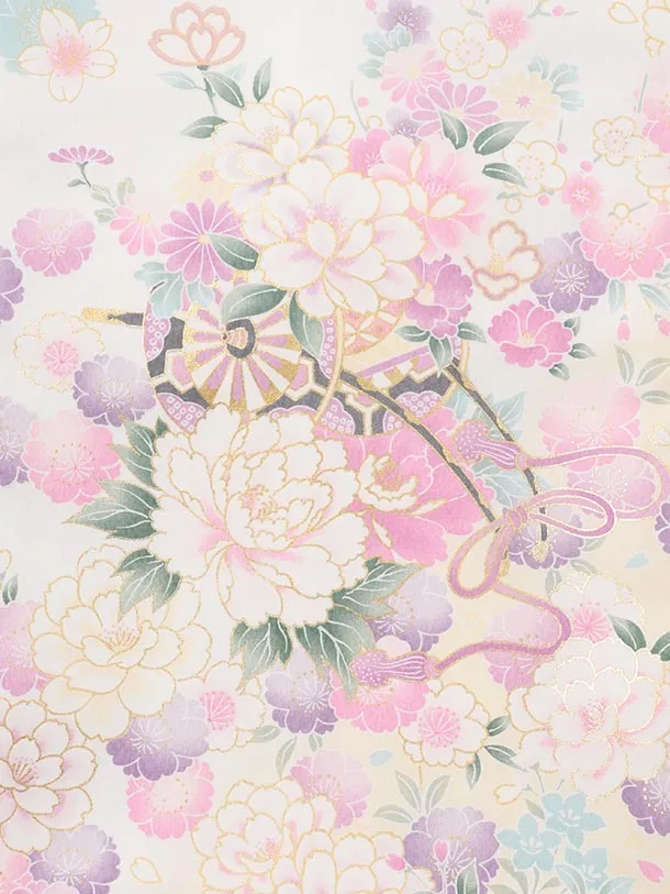 夏用 女児産着 お宮参りレンタルR004 単衣 白地 花車に桜