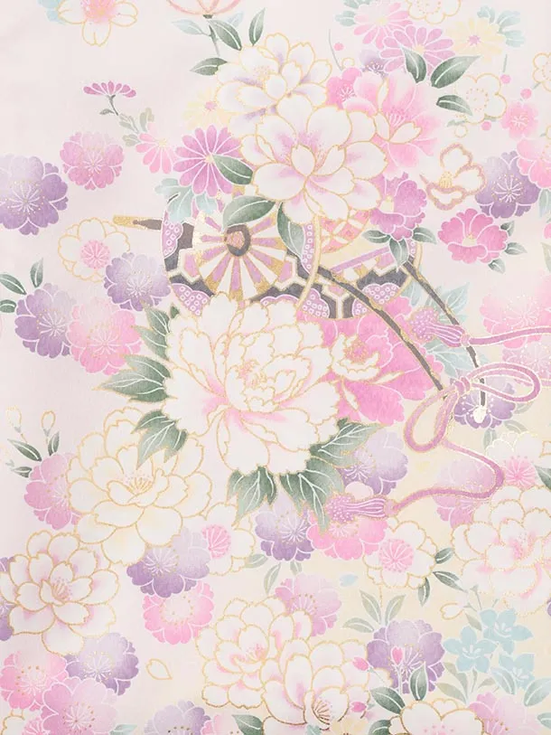 夏用 女児産着 お宮参りレンタルR005 単衣 薄ピンク 花車に桜