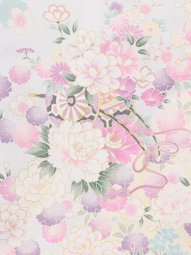 夏用 女児産着 お宮参りレンタルR006 単衣 薄パープル 花車に桜