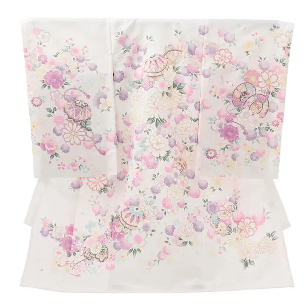 夏用 女児産着 お宮参りレンタルR007 単衣 白地 マリに桜