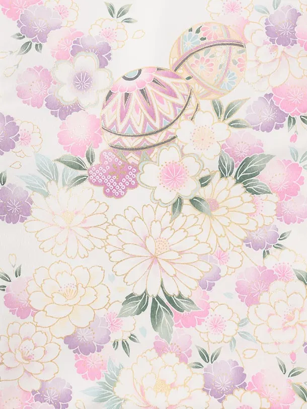 夏用 女児産着 お宮参りレンタルR007 単衣 白地 マリに桜