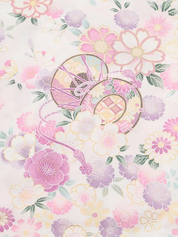 夏用 女児産着 お宮参りレンタルR007 単衣 白地 マリに桜