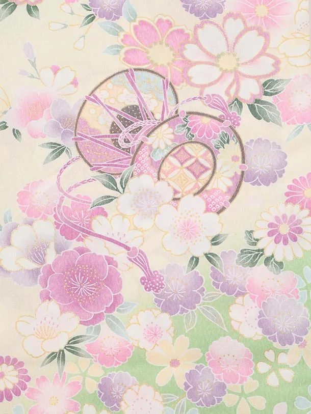 夏用 女児産着 お宮参りレンタルR008 単衣 淡グリーン地 マリに桜