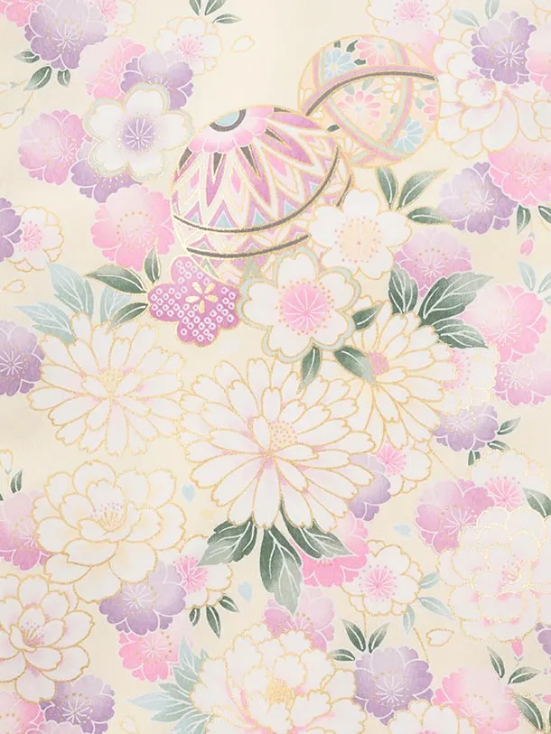 夏用 女児産着 お宮参りレンタルR009 単衣 薄黄色 マリに桜