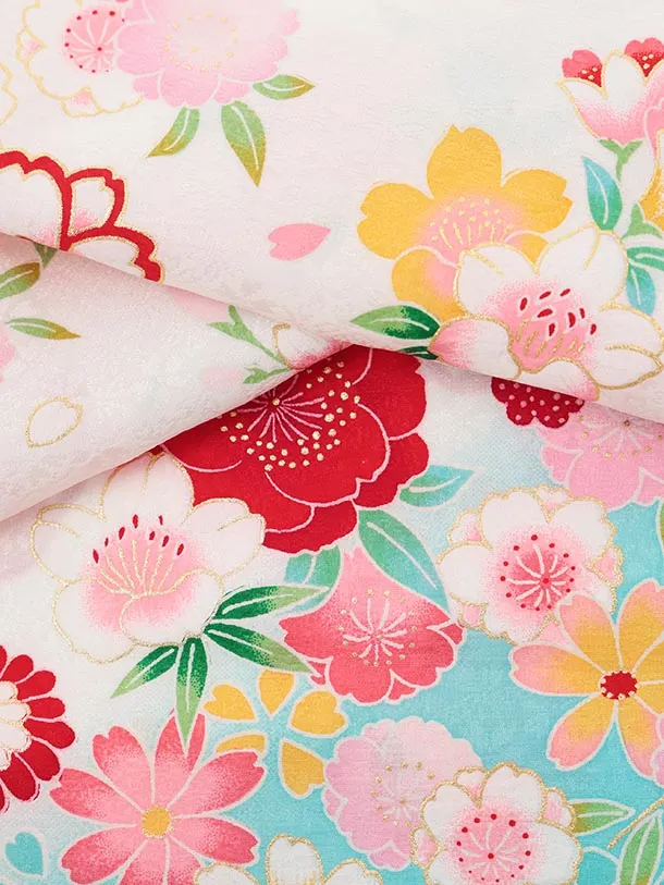 夏用 女児産着 お宮参りレンタルR011【正絹単衣】 白地裾水色 鞠に花づくし