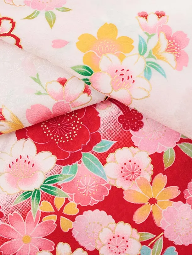 夏用 女児産着 お宮参りレンタルR012【正絹単衣】 白地裾赤 鞠に花づくし