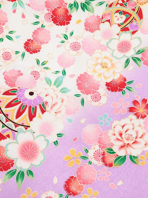 夏用 女児産着 お宮参りレンタルR014【正絹単衣】 白地裾紫 鞠に花づくし