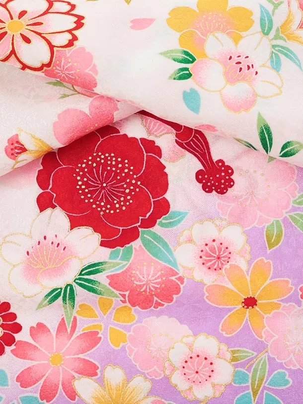 夏用 女児産着 お宮参りレンタルR014【正絹単衣】 白地裾紫 鞠に花づくし