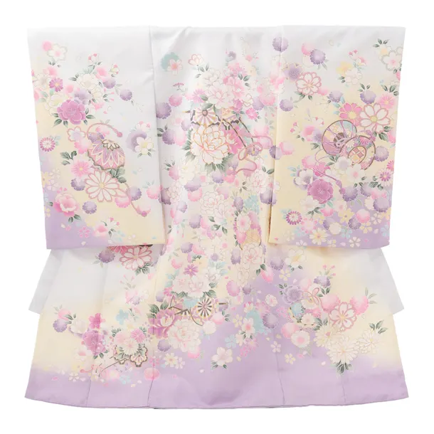 女児産着 お宮参りレンタルR016 薄パープル 花車に桜