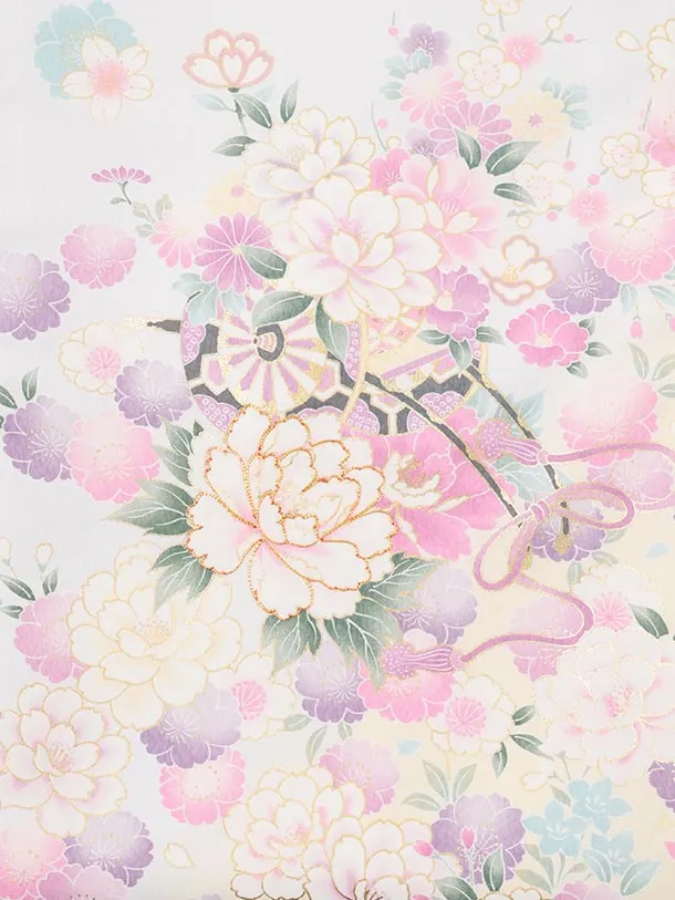 女児産着 お宮参りレンタルR016 薄パープル 花車に桜