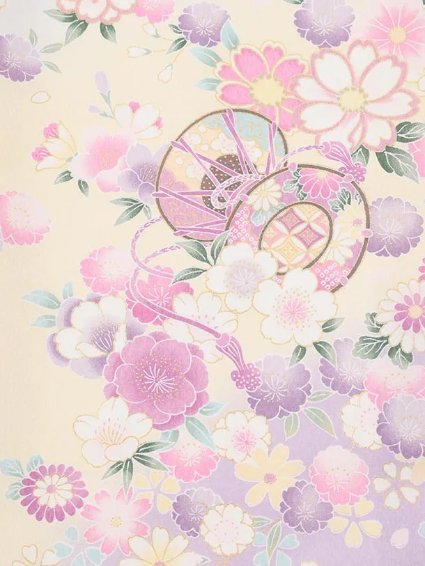 女児産着 お宮参りレンタルR016 薄パープル 花車に桜