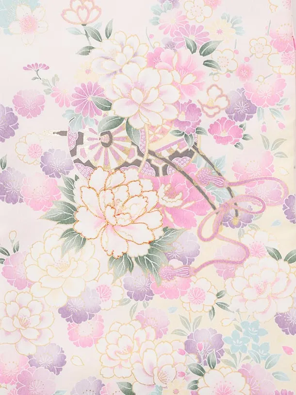 女児産着 お宮参りレンタルR017 薄ピンク 花車に桜