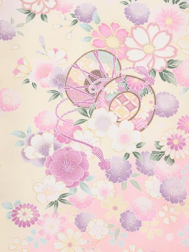 女児産着 お宮参りレンタルR017 薄ピンク 花車に桜