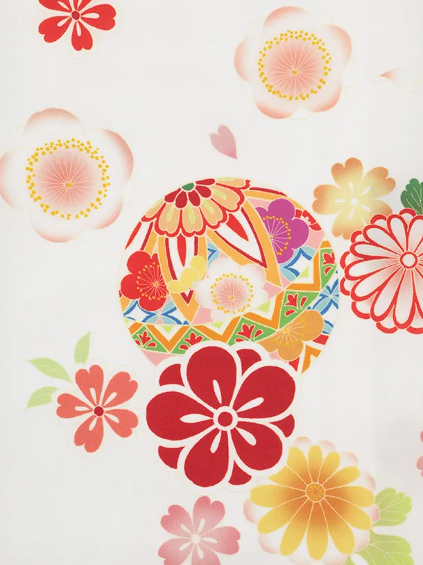 女児産着 お宮参りレンタルR020 白地 鞠と桜 菊