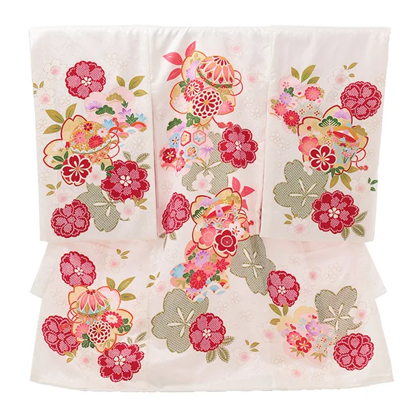 女児産着 お宮参りレンタルR050 【正絹】白地 桜にまり