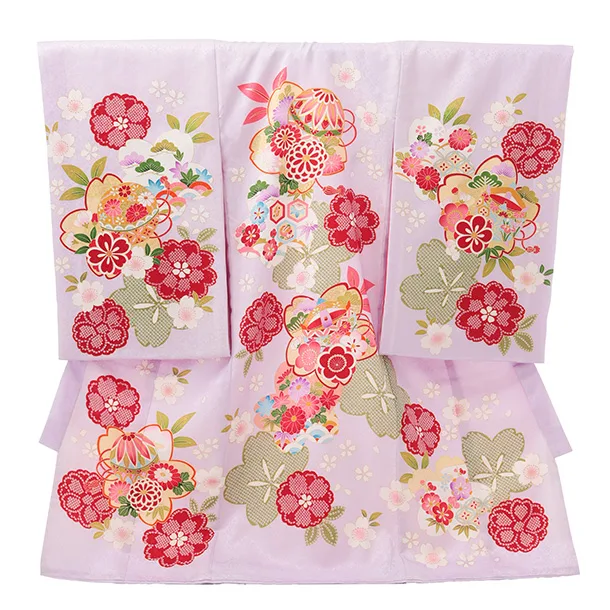 女児産着 お宮参りレンタルR051 【正絹】紫地 桜にまり