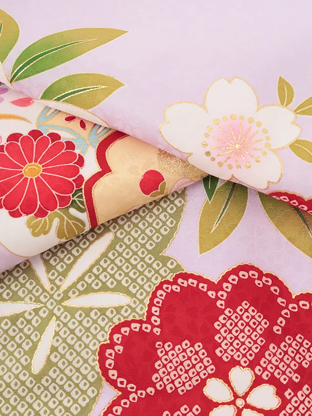 女児産着 お宮参りレンタルR051 【正絹】紫地 桜にまり